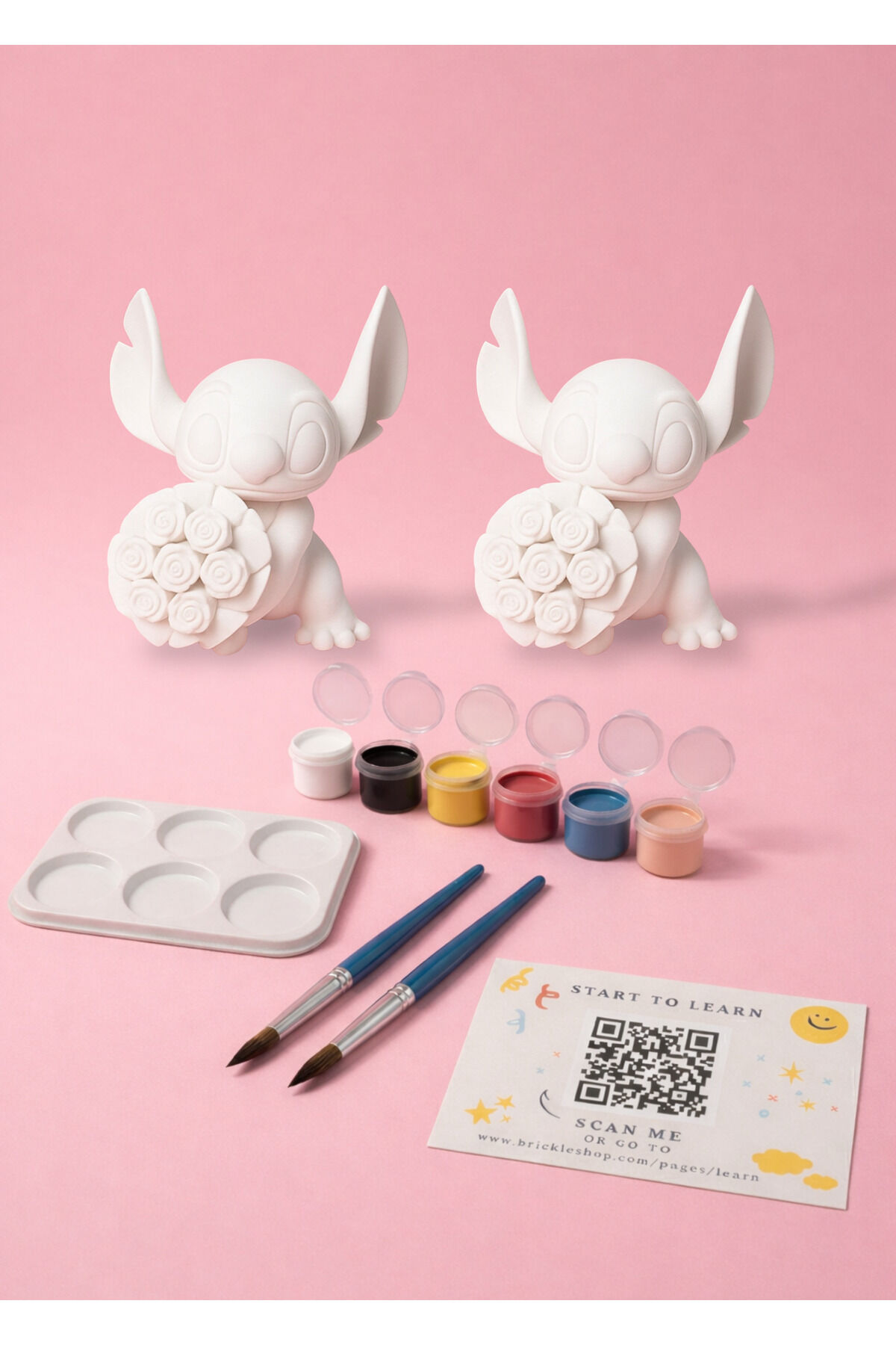 2’li Stitch Figür Boyama Seti – Eğitici Boyama Seti Çiçekli Model + Boya & Fırça DIY