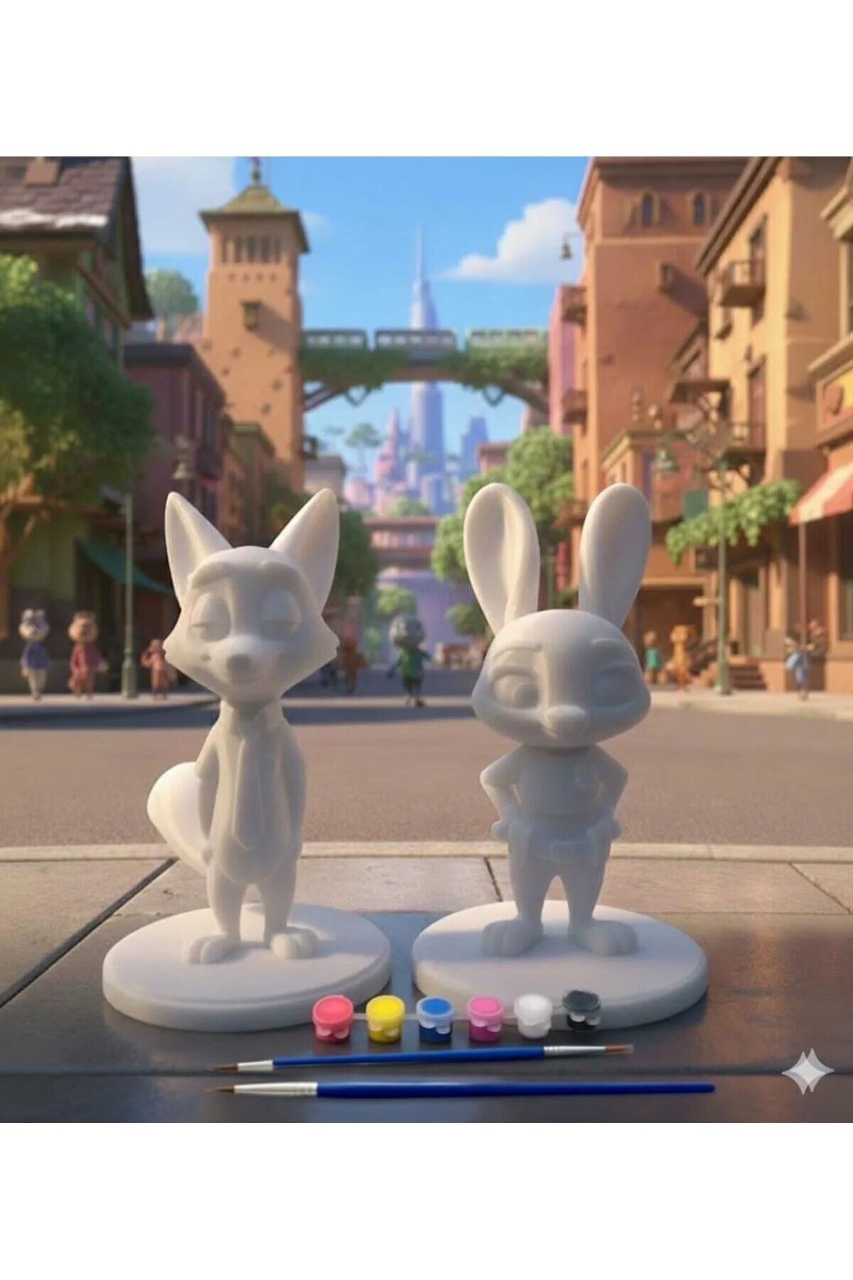Tavşan ve Tilki 3D Figür Seti 2 fırça 2 figür boyama seti