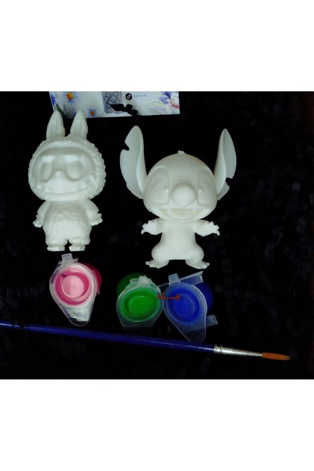 3d Sevgiliye Hediyelik Oyuncak Labubu Ve Stitch Biblo Boyama Seti