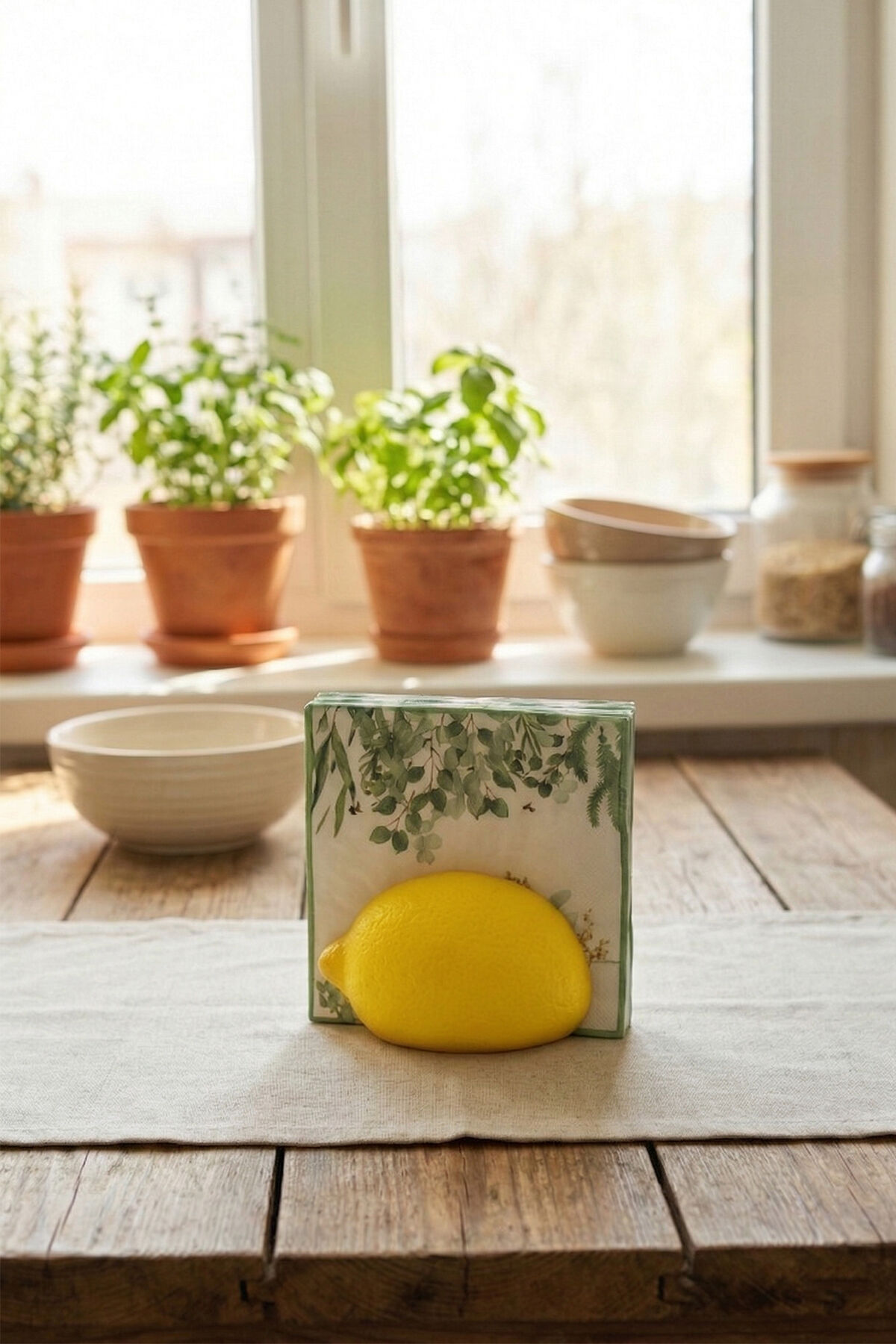 Limon Formlu Dekoratif Peçetelik - Tasarım Mutfak Masası Aksesuarı - Sarı - Bioplastik