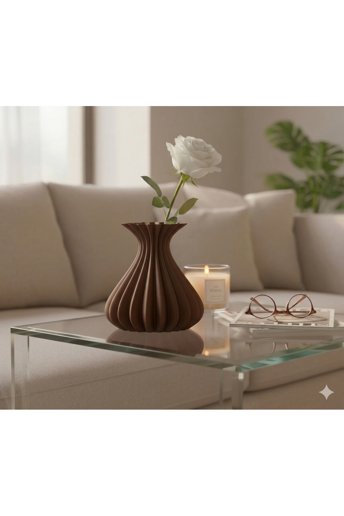 KKG ·3D Studio | Vazo Modern Estetik 3D Baskı, Dekoratif, Bohem Koyu Kahverengi,