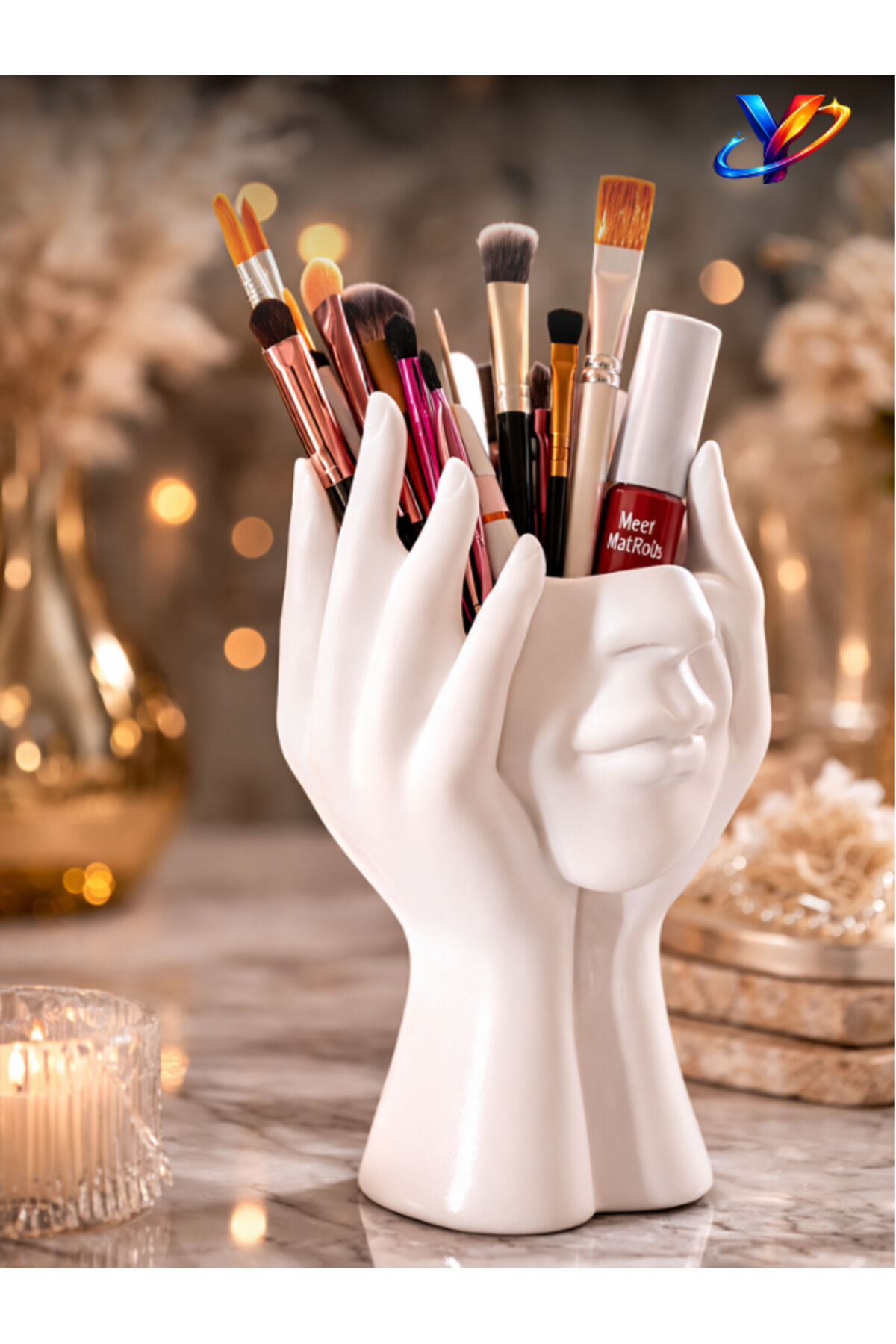 Yüz Formlu Makyaj Fırçalık 3D Dekoratif Masa Organizer - 15 CM - PLASTİK