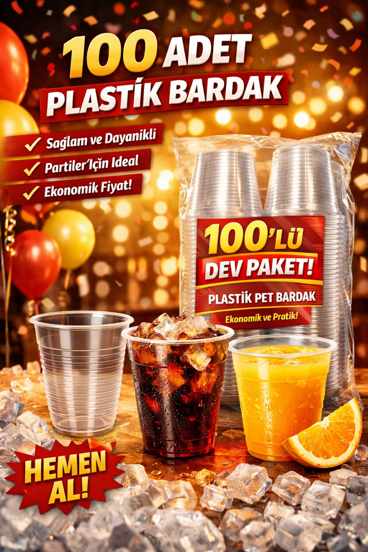 Plastik Pet Bardak 100'li