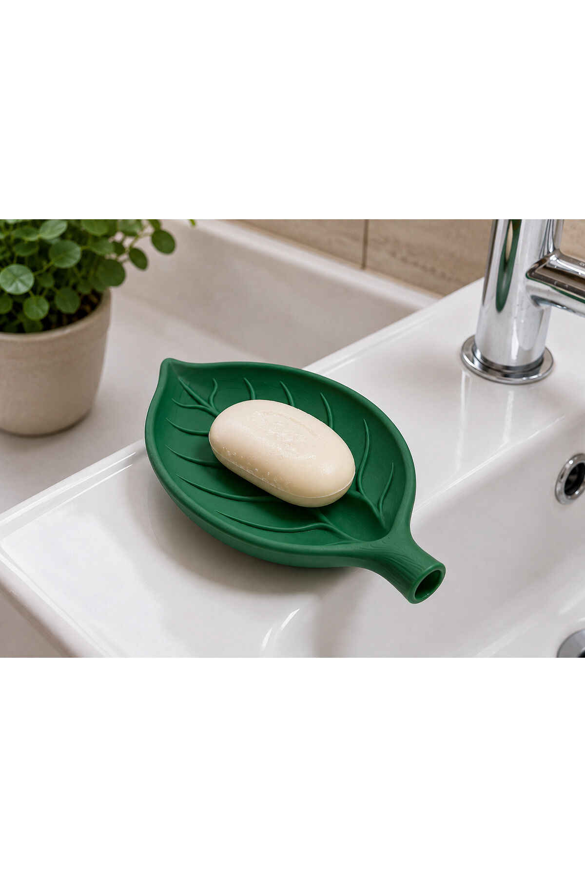 Yaprak Tasarımlı Plastik Sabunluk – Dekoratif Banyo ve Mutfak Sabun Tabağı