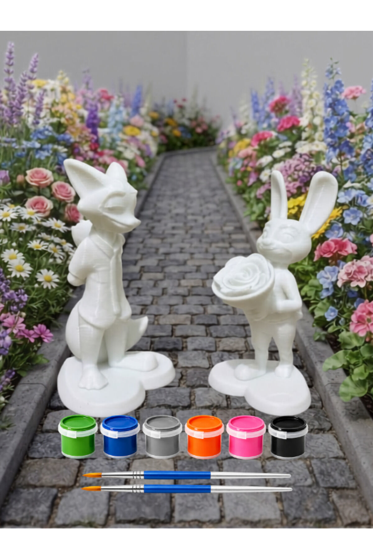 Tilki & Tavşan Dostluğu 3D Boyama Seti – 2'li Figür Boyama Kiti