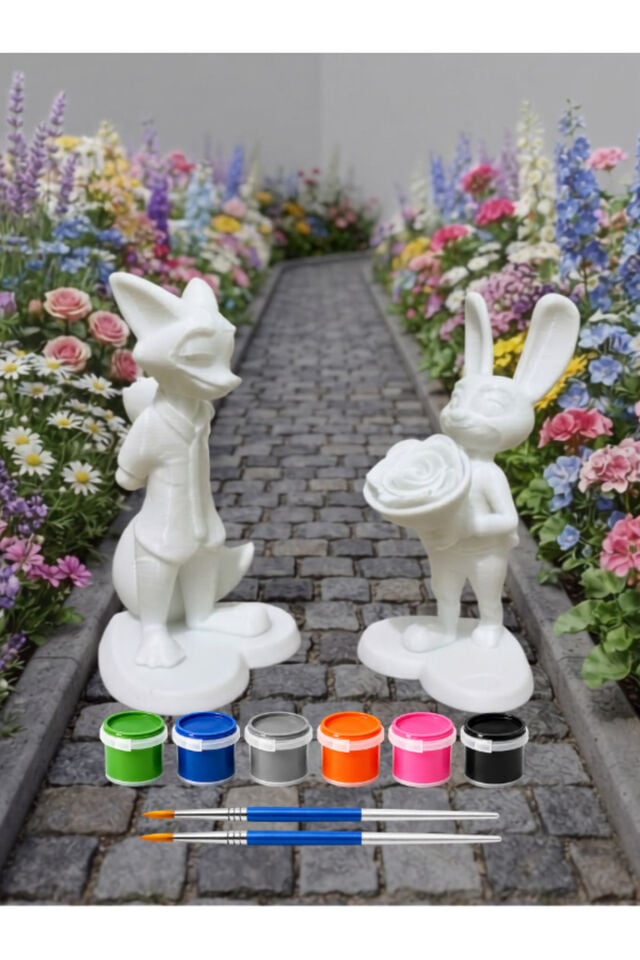 Tilki & Tavşan Dostluğu 3D Boyama Seti – 2'li Figür Boyama Kiti